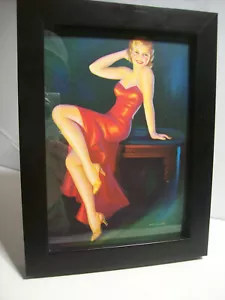 Vintage 1940(?) Calendario Pinup Ragazza, DONNA IN ABITO ROSSO, Artista Sconosciuto 6" x 8" - Foto 1 di 7