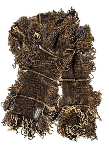Loominus Handwoven Chenille Scarf Brown Beige Gray USA All Around Fringe Vintage - Picture 1 of 10