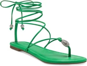 INC Women's Amille Faux Leather Ankle Tie Strappy Sandals Green Smooth Size 7.5M - Picture 1 of 5