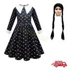 Wednesday The Addams Family Costume Girls Adams Fancy Dress Wig Bag Party Outfit