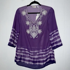 Chico’s Women’s Majestic Ombré Evalyn Top Atomic Purple Beaded Size 0 Small NWT - Picture 1 of 6