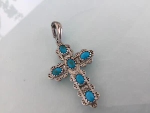 Anita Whitegoat Navajo Old Pawn Sterling Silver & Turquoise Cross Pendant - Picture 1 of 10