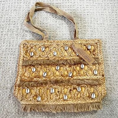 Salt + Umber Isla Jute Seashell Beach Straw Tote Bag Beachy Travel Summer NEW - Image 1 of 4