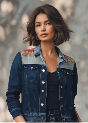 UK River Island Blanket Trim Trucker Jean Jacket Long Sleeve Blue Size X-Small - Image 1 of 4