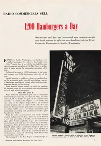 VTG 1953 Print Ad 1200 hamburgers a day Radio Commercials sell Seattle - Picture 1 of 1