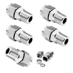 304 Stainless Steel Compression Fitting Ferrule, 3/8" Tube OD x 1/4" NPT Male... - Picture 1 of 6