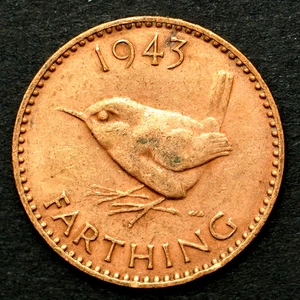 1943 Great Britain One 1 Farthing King George VI Coin, km843 🇬🇧 🌏 🌍 - Picture 1 of 6
