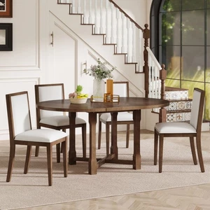 5-Piece Dining Table Set for 4, Round Dining Table for 4 with Upholstered Chairs - Picture 1 of 21