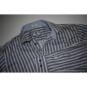 Bugatchi Uomo Dress Shirt Mens Size Large Shaped Fit Flip Cuffs Black Striped - Picture 1 of 8
