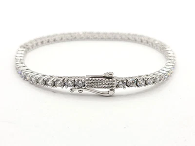 Brazalete de tenis de diamantes GLD enchapado en oro blanco - 3 mm - 7,5" Foto 1 de 4