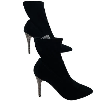 Nina Black Stretch Rhinestone Studded Sexy Stiletto Heel Ankle Booties 10 - Image 1 of 4