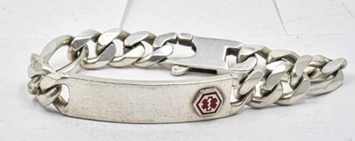 Vintage Sterling Silver Italy Red Enamel Medical Emergency ID Unisex bracelet - Image 1 of 4
