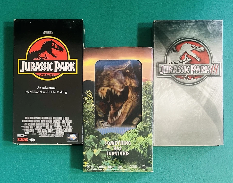Jurassic Park Trilogy VHS Tapes 1 2 & 3 Movie Lenticular Dinosaur Cover Lot of 3 Foto 1 de 4