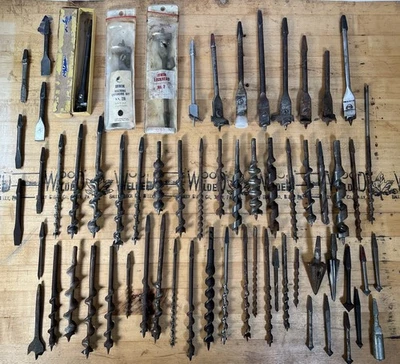 Lote de 60+ brocas de barrena antiguas vintage - destornillador, avellanador, cuchara Foto 1 de 4