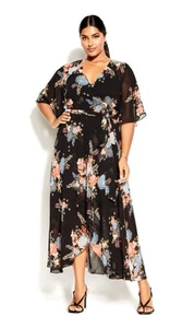 City Chic Maxi Dress Size Medium Poised Bloom Floral Wrap Dress - Picture 1 of 12
