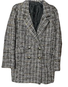 Hyfve Tweed Style Blazer Jacket Size Large 4 Front Buttons Polyester Lined - Picture 1 of 15
