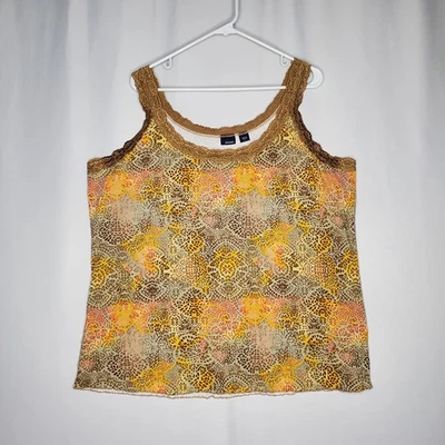 Basic Editions Y2K Tank Top Womens 3X Orange Brown Lace Trim Rib Knit Vtg Grunge - Image 1 of 4