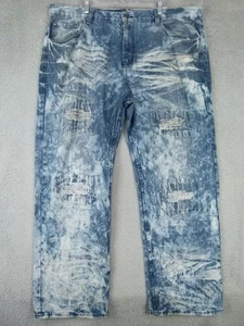 Denim & Rivets Mens 48x34 Blue Acid Wash Distressed Ripped Straight Jeans - Picture 1 of 14