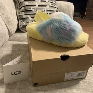 UGG Fluff Yeah Slide Slippers Yellow Pastel Tie Dye Women’s Sz 6 1117326 New - Picture 1 of 24