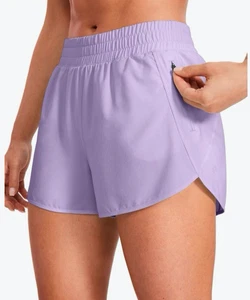 CRZ YOGA High Waisted Running Shorts Mesh Liner Lilac Color Size XL Gym Track - Picture 1 of 7