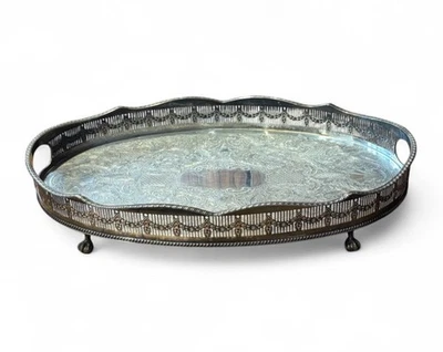 Large Silver Plate Gallery Drinks Tray. Sheffield Plate. Very Good Quality. - Image 1 of 4