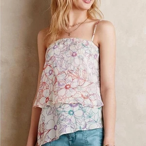 Anthropologie MAEVE Tank DAISY GARDEN Tiered Silk Flowers Asymmetric Top - Picture 1 of 7