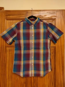 WONDER NATION Boys' Multicolor Cotton Plaid Short Sleeve Shirt, size 14/16 - Picture 1 of 3
