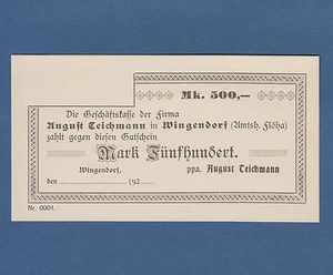 WINGENDORF bei Frankenstein 500 Mark 1922 Blanko KASSENFRISCH / UNC - Picture 1 of 2