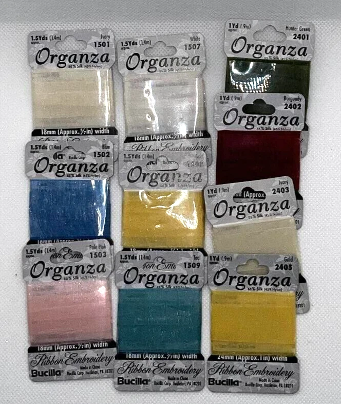 Lote de 10 paquetes de Cinta de Organza Bucilla 18mm y 24 mm Foto 1 de 2