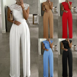 Womens Lace Sleeveless Wide Leg Jumpsuit Formal Evening Party Playsuit Pant - Picture 1 of 13