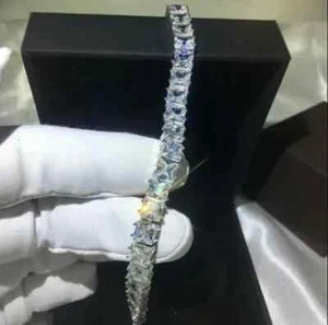 2Ct Princess Cut Real Moissanite Tennis Bracelets 14K White Gold Plated - Picture 1 of 4