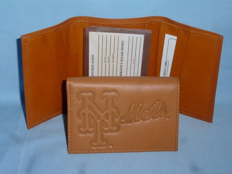 New York NY METS   Leather TriFold Wallet   NEW!   tan  bb Cover