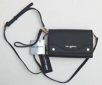 CARTERA BANDOLERA KARL LAGERFELD PARÍS BOLSO DE MANO CUERO NEGRO NUEVO AUTÉNTICO Foto 1 de 4