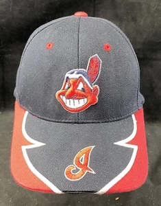Vintage Cleveland Indians Wahoo Twins Enterprise Script Brim Strapback Cap Hat - Picture 1 of 4
