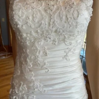 *Casablanca Marfil Cuentas Tafetán Sin Tirantes Envolvente Vestido de Novia Vestido de Novia Talla 2 Foto 1 de 4