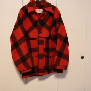 Vintage CC Filson Hunting Jacket Mens 44 Red Black Plaid Game Map Snap Pocket - Picture 1 of 12