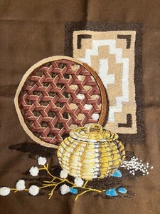 Vintage Embroidery Southwest Native American Crewel Needlepoint 60s 70s Wall Art - Picture 1 of 3