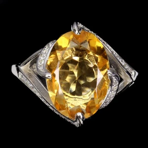 925 Sterling Silver Oval Yellow Citrine 14x10mm Simulated Cz  Ring 8 - Picture 1 of 10