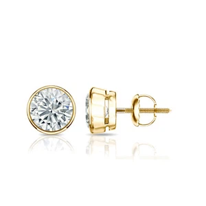 14k Yellow Gold Round Diamond Simulant Stud Earrings Bezel(1/4-2ct,AAA Quality) - Picture 1 of 4