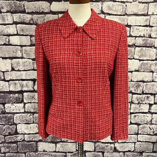 VETEMENTS Giacca a maniche lunghe Austin Reed rossa e bianca completamente foderata taglia 6 misto raggi