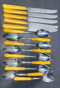 Vintage Bakelit Edelstahl Butterscotch Englishtown Marmoriert Besteck (14 Stück - Bild 1 von 3