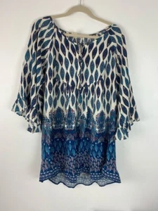 Roxy Damen Boho Bauern Top Paisley Glockenärmel blau weiß Gr. Small - Bild 1 von 5