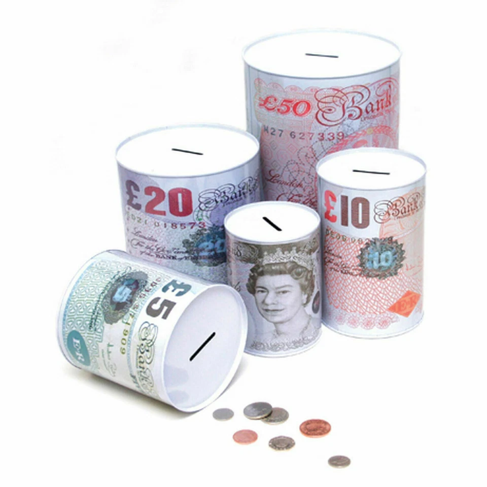 LARGE Sterling Sealed Money Tin Piggy Bank Money Savings Box £5 - 17CM X 22CM  - Image 1 of 1