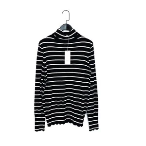 Dorothy Perkins Black White Striped Scallop Edge Roll Neck Jumper - Size 10 NEW - Picture 1 of 13