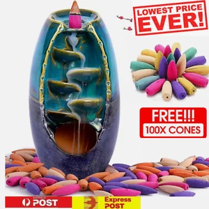 Smoke Backflow Mountain Waterfall Ceramic Incense Burner Holder + Free 100 Cone - Picture 1 of 12