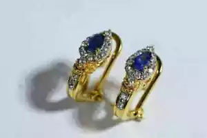 2.30Ct Pear Cut Lab Created Blue Sapphire Stud Earrings 14k Yellow Gold Plated - Picture 1 of 8