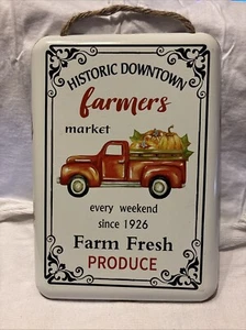 Farmers Market Vintage Pickup Downtown Heavy Duty Enamel Metal Sign - Picture 1 of 3