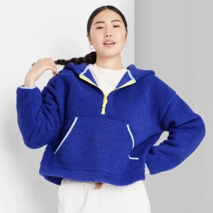 Wild Fable Jacket Womens Size XL Blue Half Zip Faux Sherpa Anorak Hooded NWT - Picture 1 of 9