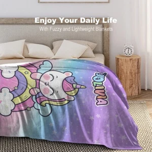 Personalized Name Blanket – Kawaii Unicorn and Rainbow (50x60 inches) - Picture 1 of 7