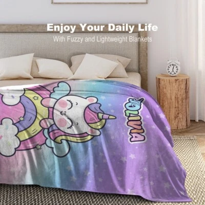 Personalized Name Blanket – Kawaii Unicorn and Rainbow (50x60 inches) - Image 1 of 4